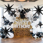 FunHot 18 Pcs Black Silver Star Balloons – 22-Inch Explosion Stars & 10-Inch Foil Balloons for Party Decor