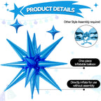 FunHot 18 Pcs Green & Blue Star Balloons – 22-Inch Explosion Star & 10-Inch Four-Point Foil Balloons for Dinosaur Theme Parties