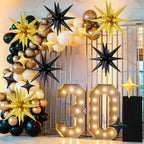 FunHot Black Gold Star Balloons – 18 Pcs Set with 6x22-Inch Explosion Stars & 12x10-Inch Four-Point Stars
