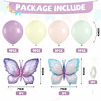 FunHot Pastel Butterfly Balloons Set – 35pc 12" Latex + 2 Giant Butterfly Foil Balloons for Princess Parties