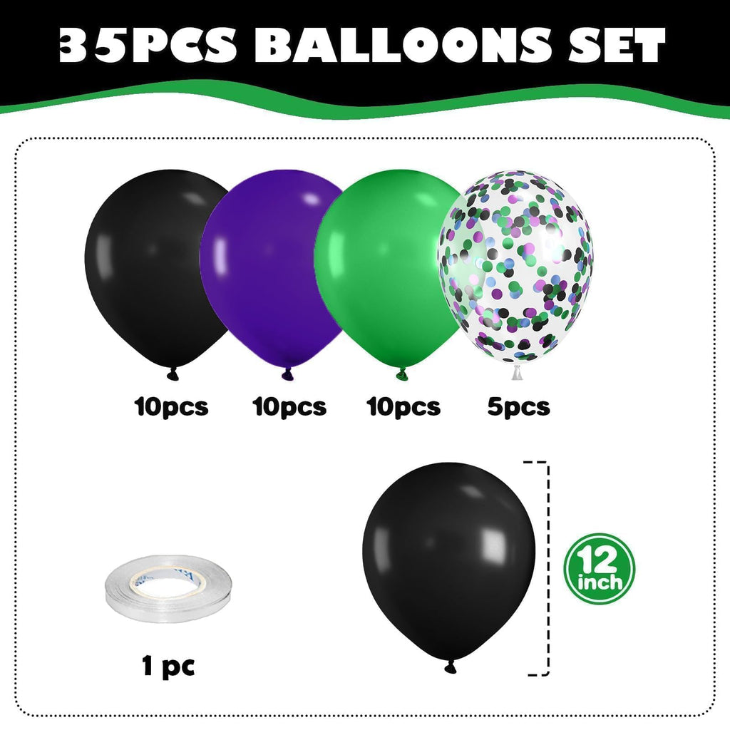 FunHot Monster Truck Balloons Set - 12in Purple, Green & Black for Boys Parties