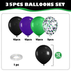 FunHot Monster Truck Balloons Set - 12in Purple, Green & Black for Boys Parties