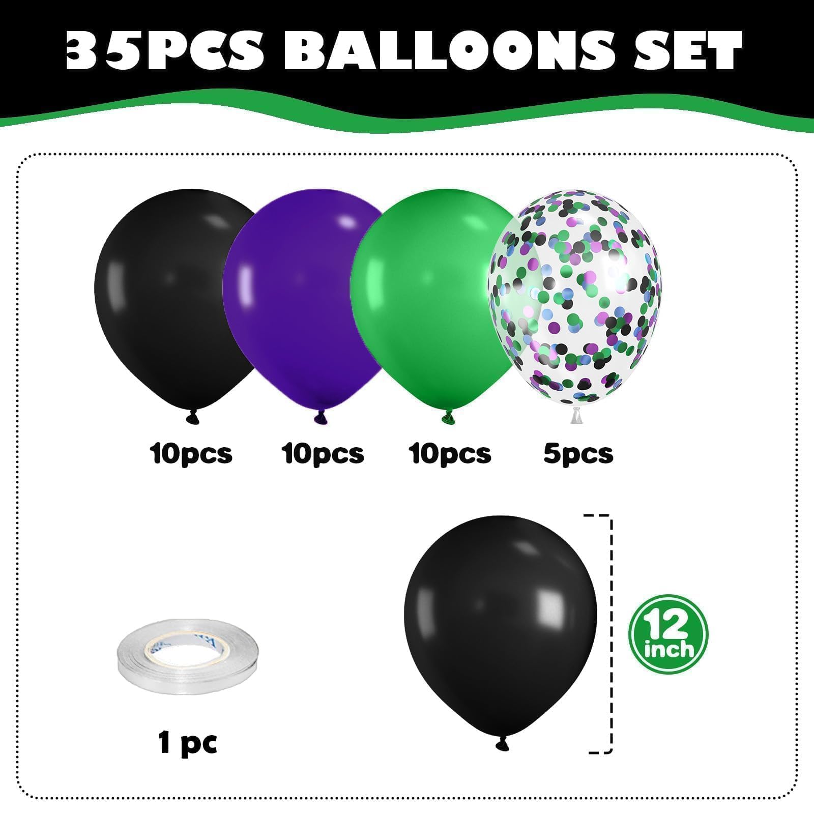 FunHot Monster Truck Balloons Set - 12in Purple, Green & Black for Boys Parties