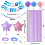 FunHot Purple Pink Blue Birthday Decorations Set – Balloons, Banner & Fringe Curtains