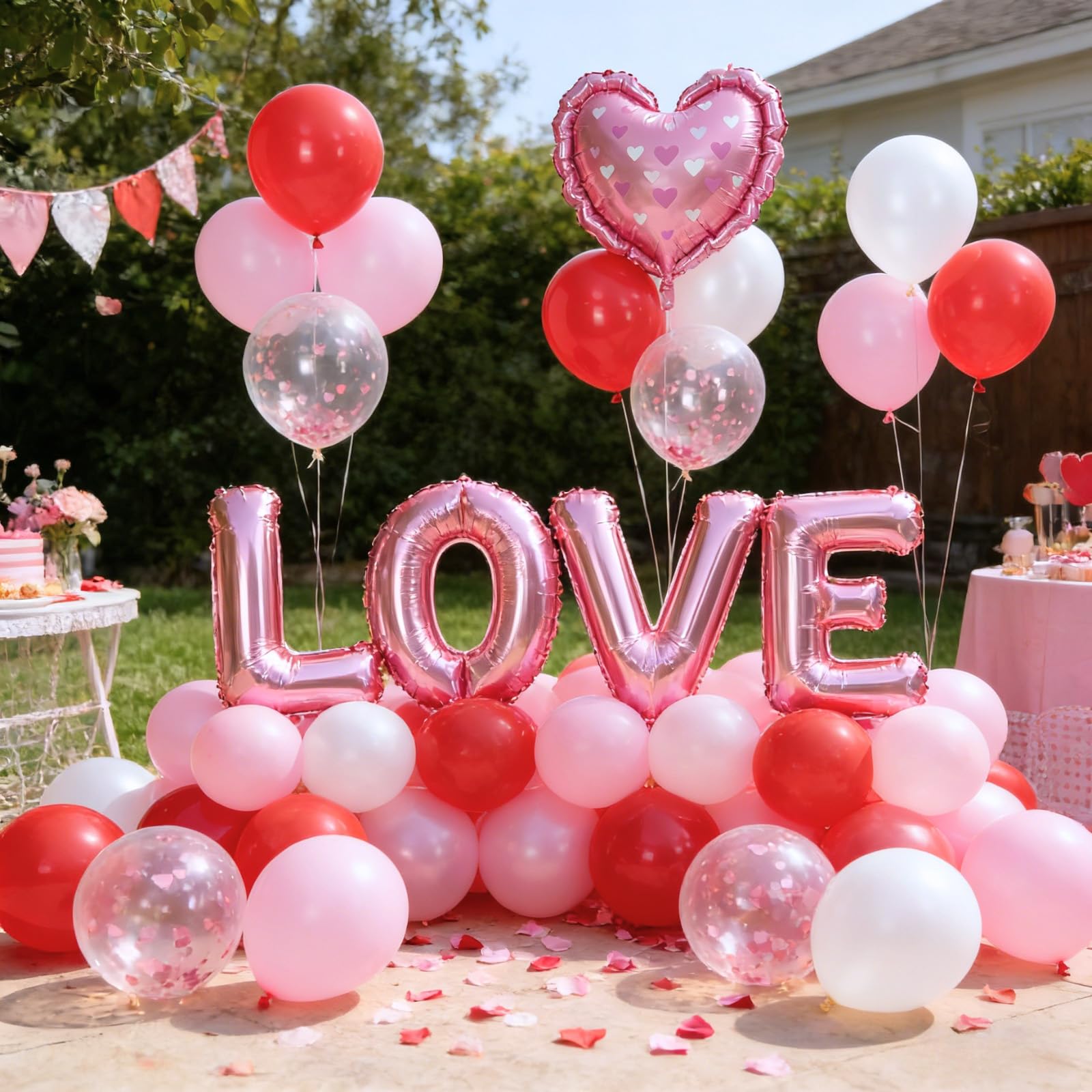 FunHot Red & Pink Balloons Set – Heart Foil & Confetti for Valentines, Weddings, Proposals