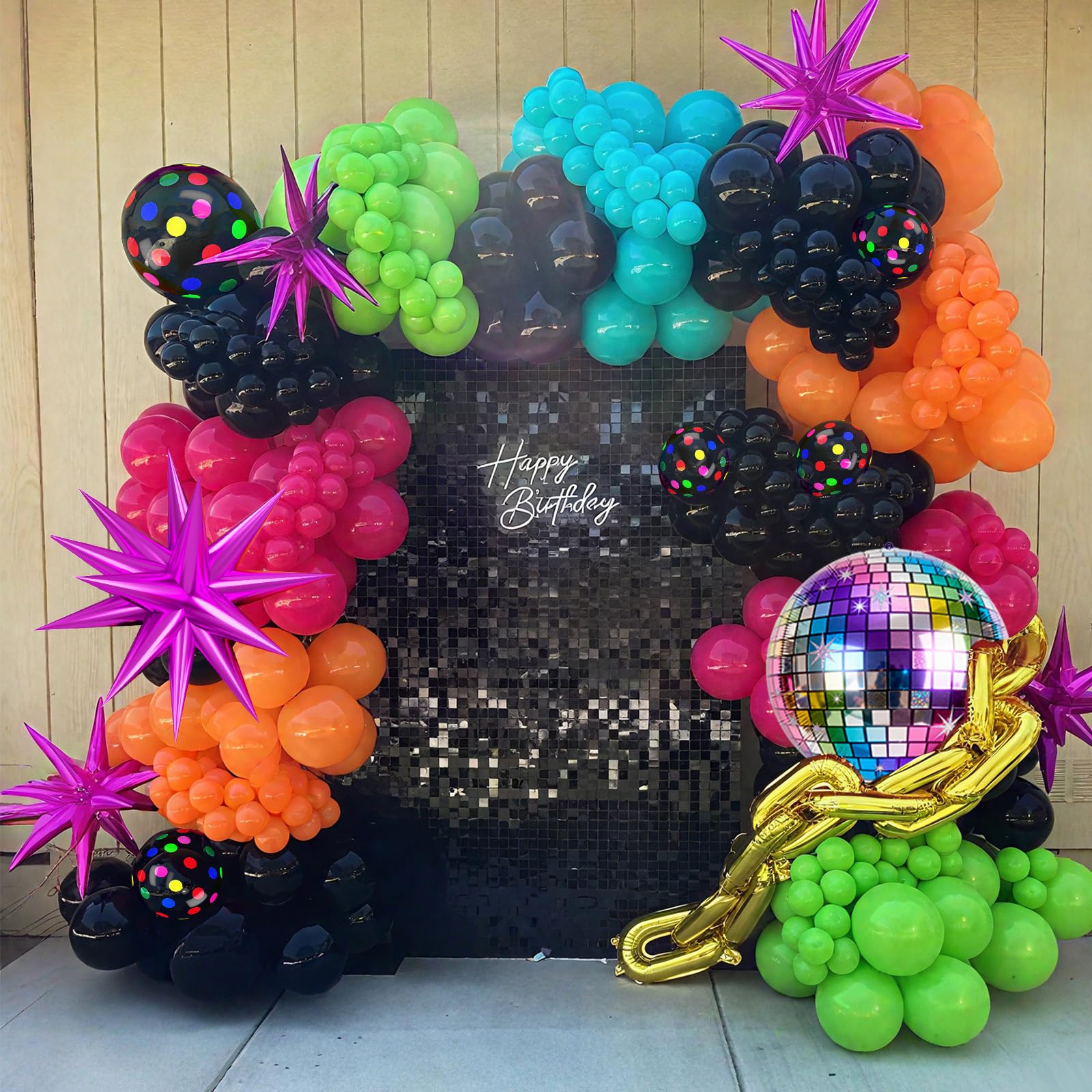 FunHot Neon Balloons Kit – 80s/90s Disco Party Decor (Hot Pink, Blue, Green, Orange, Yellow)