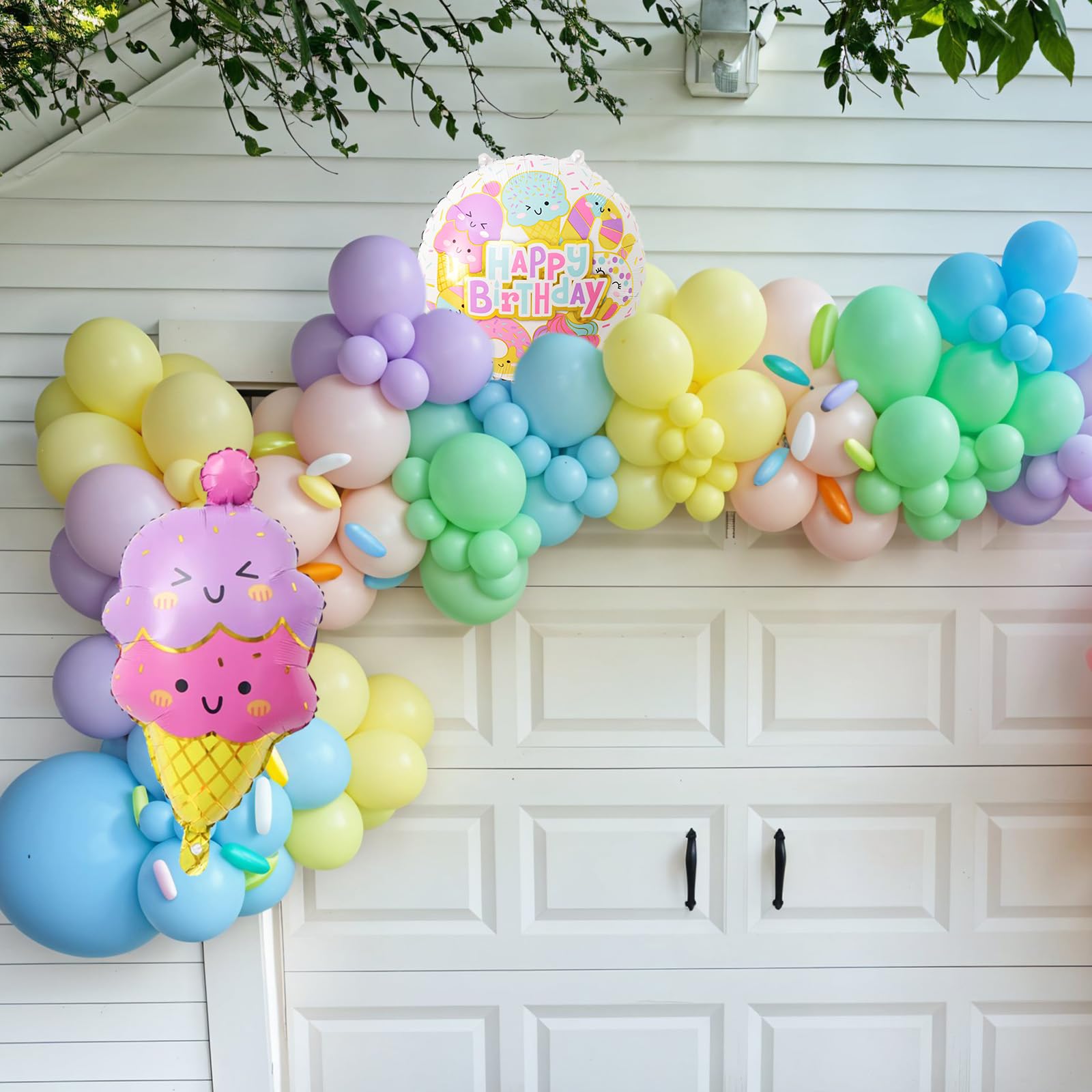 FunHot Pastel Balloons Set with Ice Cream Foil Balloons – 35pc 12in Macaron Colors for Birthday Parties