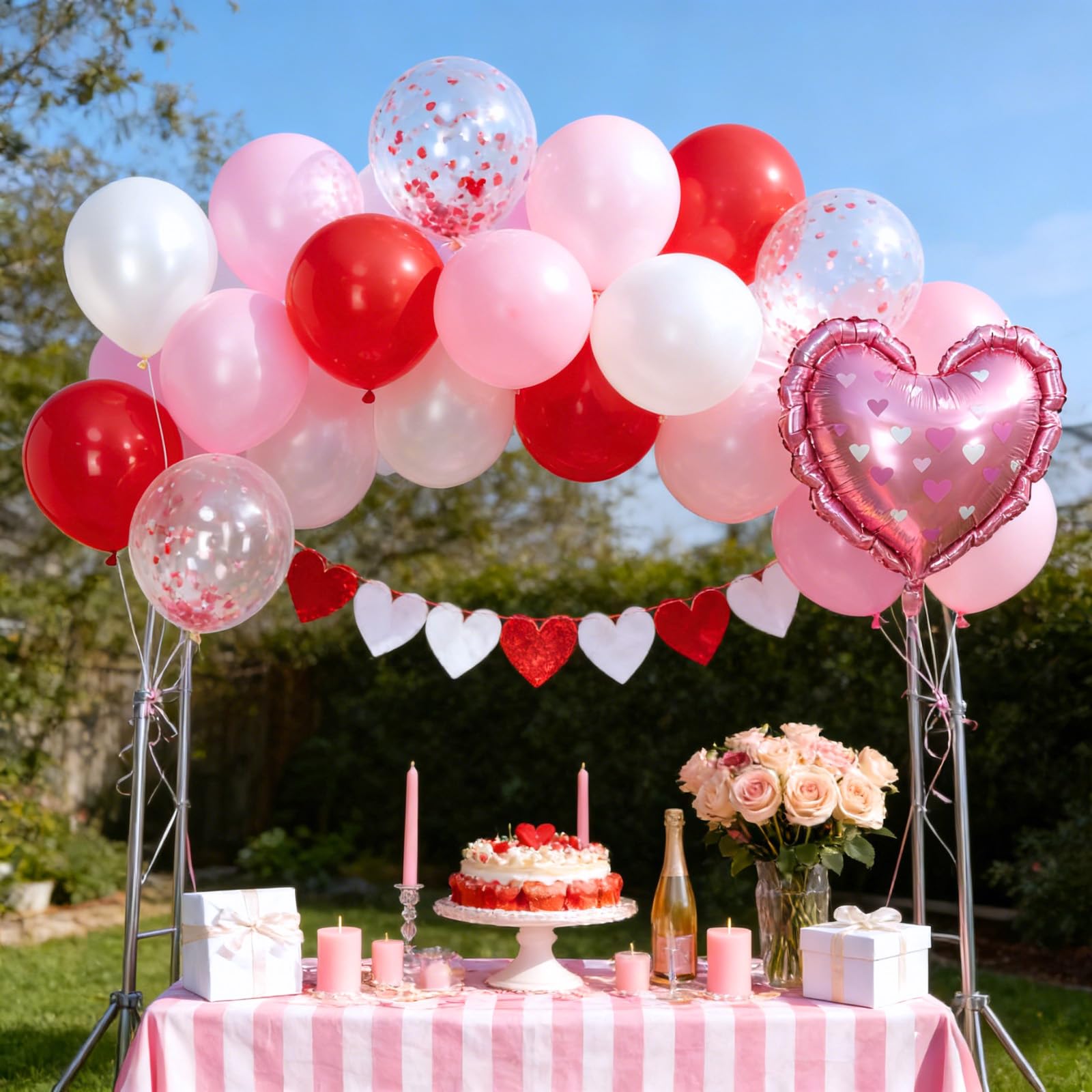 FunHot Red & Pink Balloons Set – Heart Foil & Confetti for Valentines, Weddings, Proposals