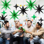 FunHot 18 Pcs Black & Green Star Balloons – Explosion & Four-Point Foil Balloons for Parties