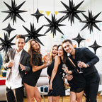 FunHot 18 Pcs Black Star Balloons — 22in Explosion + 10in Four-Point Foil Balloons for Party Decor