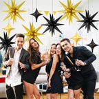 FunHot Black Gold Star Balloons – 18 Pcs Set with 6x22-Inch Explosion Stars & 12x10-Inch Four-Point Stars