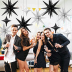 FunHot 18 Pcs Black Silver Star Balloons – 22-Inch Explosion Stars & 10-Inch Foil Balloons for Party Decor