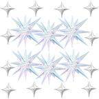 FunHot 18 Pcs Iridescent Star Balloons Set – 22in Explosion Stars + 12 Silver 10in Stars