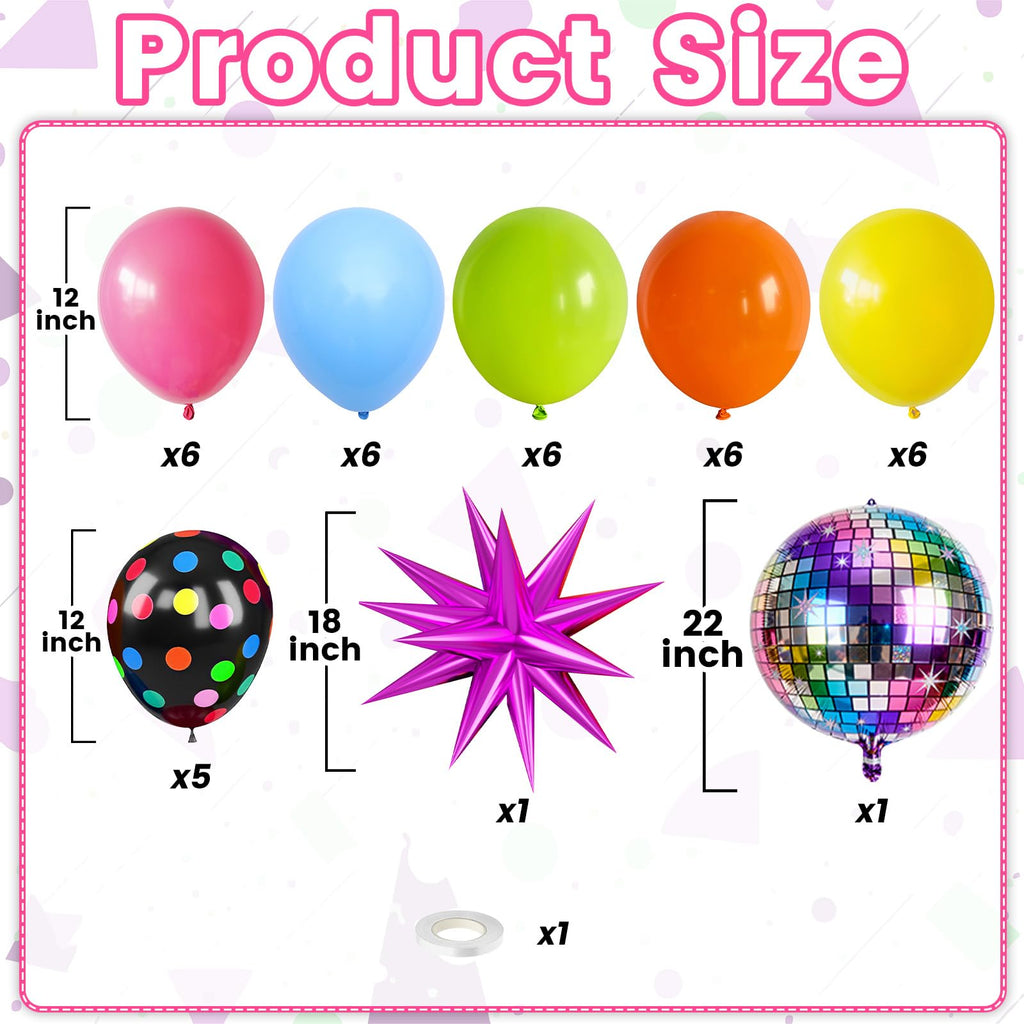 FunHot Neon Balloons Kit – 80s/90s Disco Party Decor (Hot Pink, Blue, Green, Orange, Yellow)
