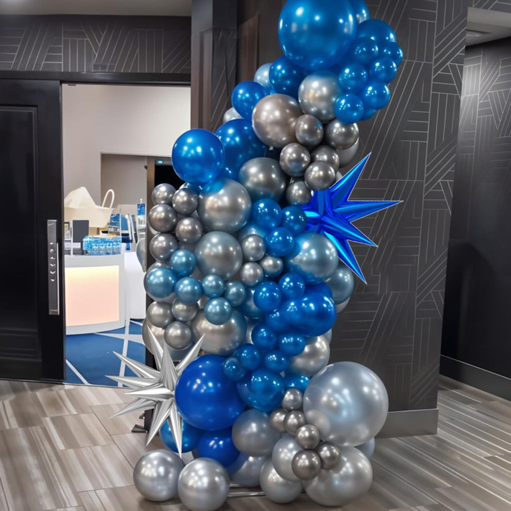FunHot Blue & Silver Balloons with Star Foils — Navy & Light Blue Party Decor