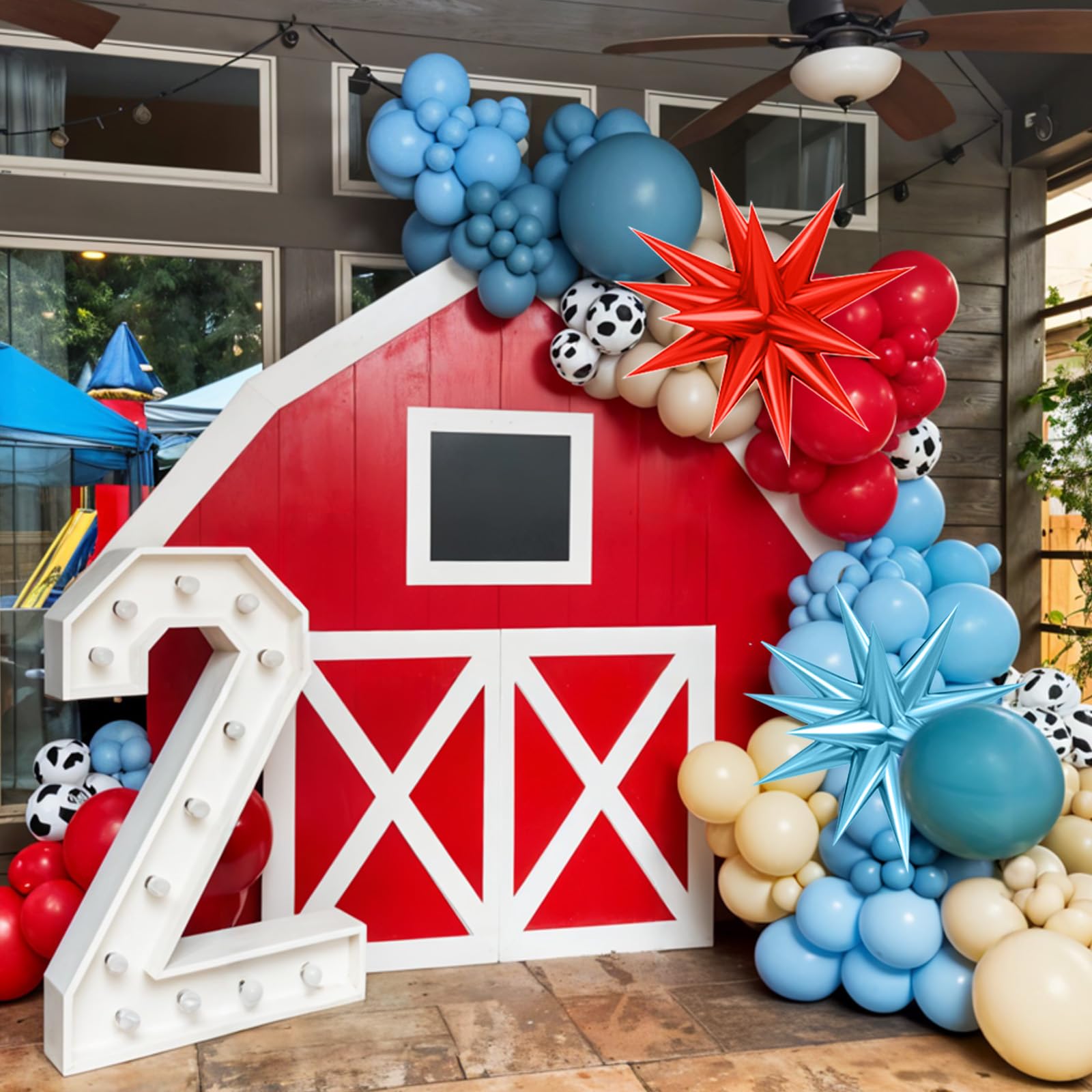 FunHot Red Blue Cow Balloons with Star Foil Balloons – Farm & Western Birthday Party Decor