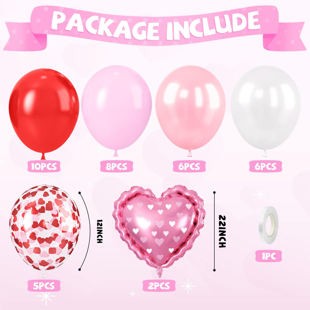 FunHot Red & Pink Balloons Set – Heart Foil & Confetti for Valentines, Weddings, Proposals