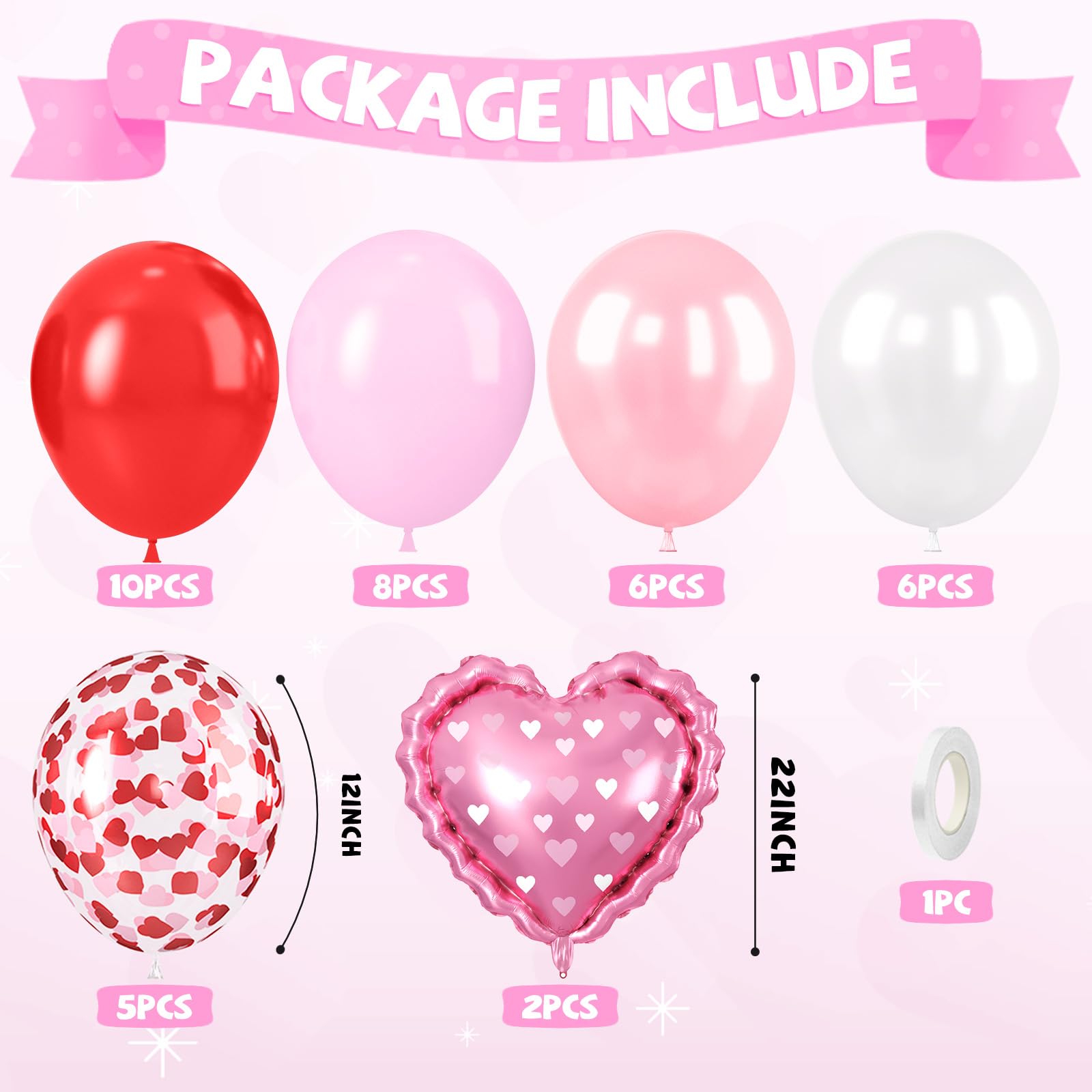 FunHot Red & Pink Balloons Set – Heart Foil & Confetti for Valentines, Weddings, Proposals