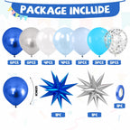 FunHot Blue & Silver Balloons with Star Foils — Navy & Light Blue Party Decor
