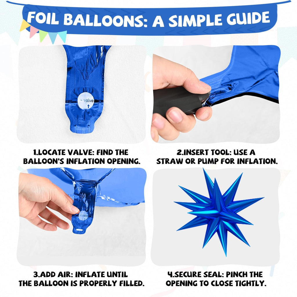 FunHot Blue & Silver Balloons with Star Foils — Navy & Light Blue Party Decor