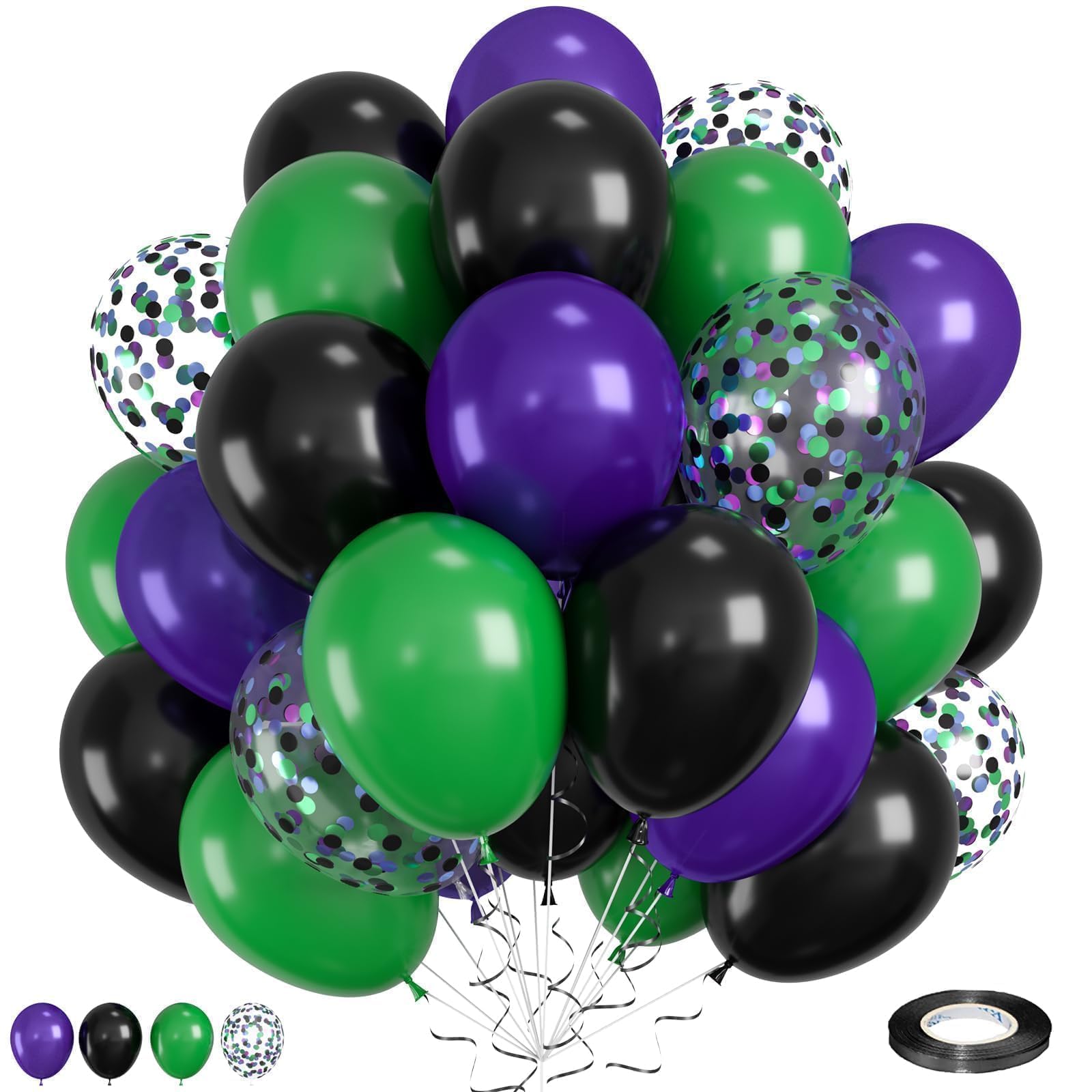 FunHot Monster Truck Balloons Set - 12in Purple, Green & Black for Boys Parties