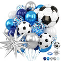 FunHot Blue Soccer Balloons Set – Navy, Metallic Blue, White & Silver Foil Balloons for Soccer Party Decor