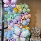 FunHot Pastel Butterfly Balloons Set – 35pc 12" Latex + 2 Giant Butterfly Foil Balloons for Princess Parties