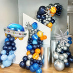FunHot Outer Space Balloons Set – 12-Inch Galaxy Decor with UFO & Star Foil (Orange, Silver, Blue)