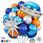 FunHot Outer Space Balloons Set – 12-Inch Galaxy Decor with UFO & Star Foil (Orange, Silver, Blue)