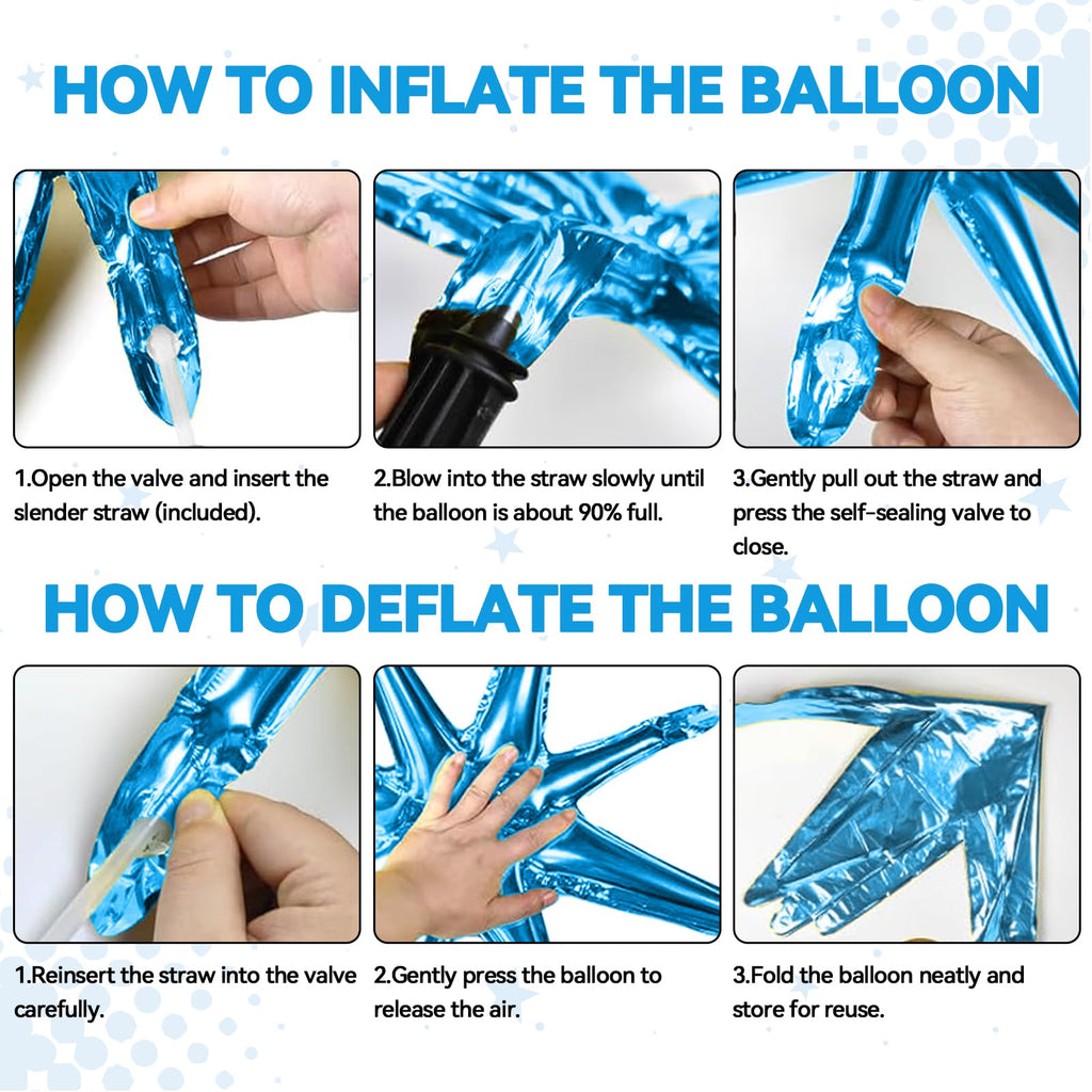 FunHot 18 Pcs Blue and Orange Star Balloons - 6x 22-Inch Explosion Stars + 12x 10-Inch Four-Point Stars