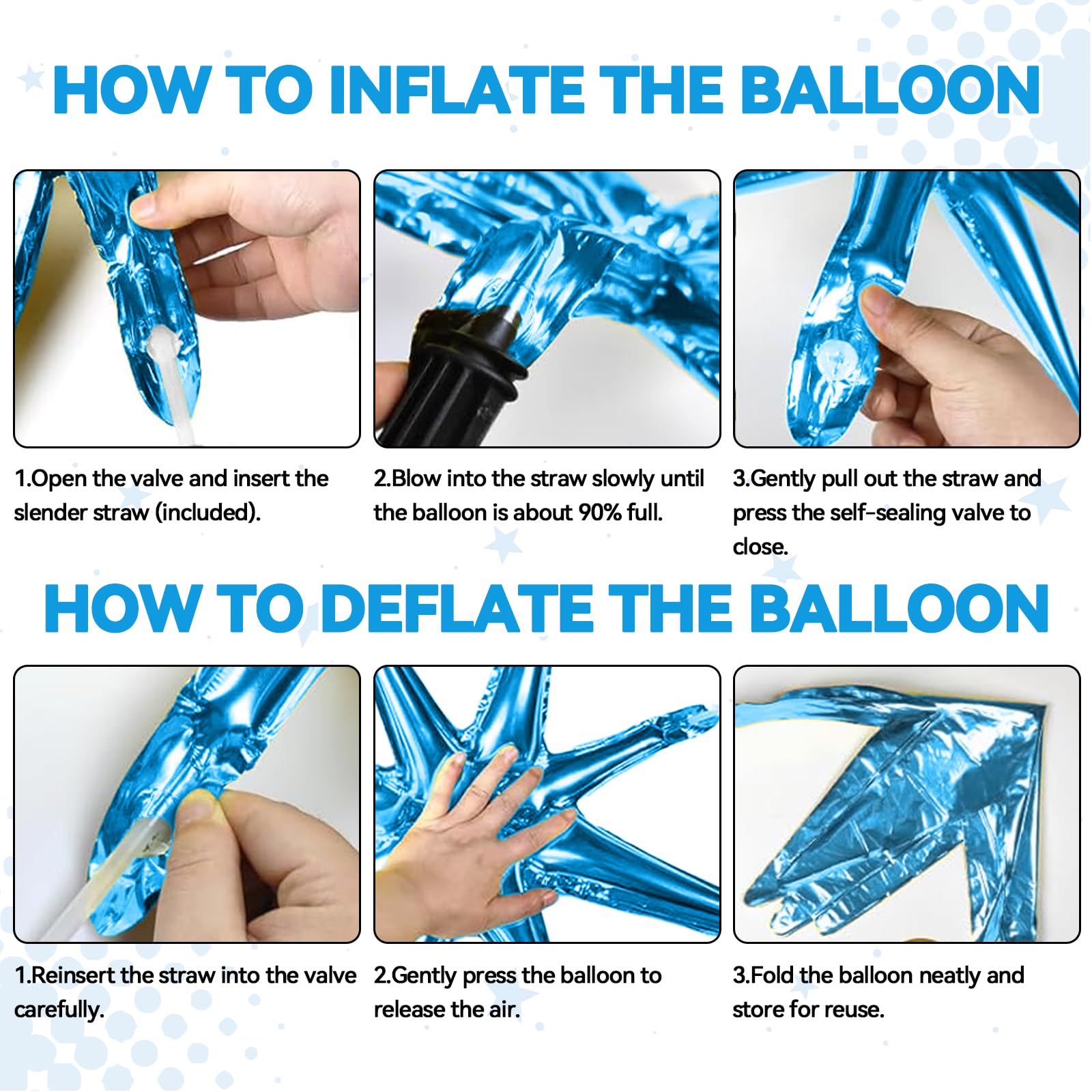 FunHot 18 Pcs Blue and Orange Star Balloons - 6x 22-Inch Explosion Stars + 12x 10-Inch Four-Point Stars