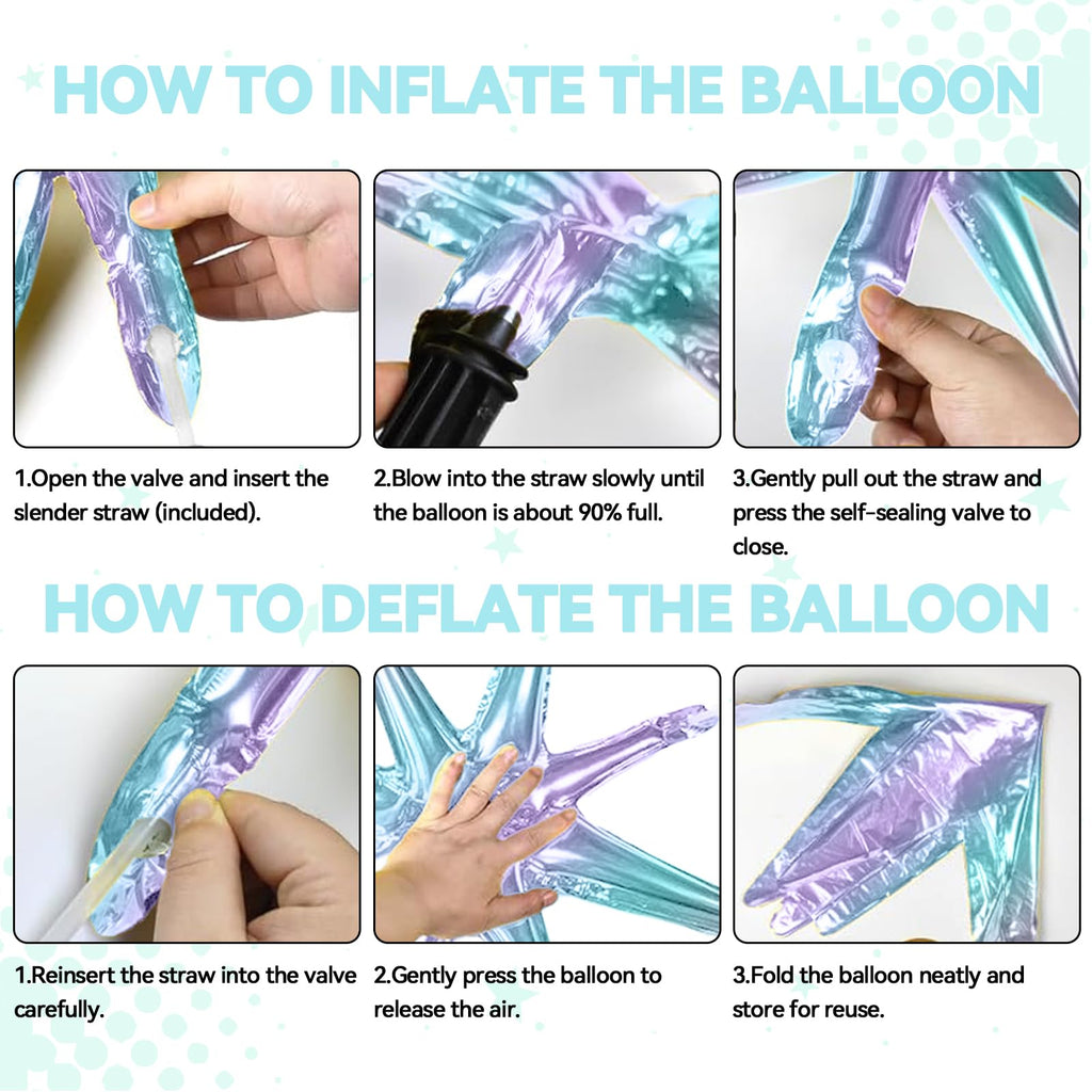 FunHot 18 Pcs Iridescent Star Balloons Set – 22in Explosion Stars + 12 Silver 10in Stars