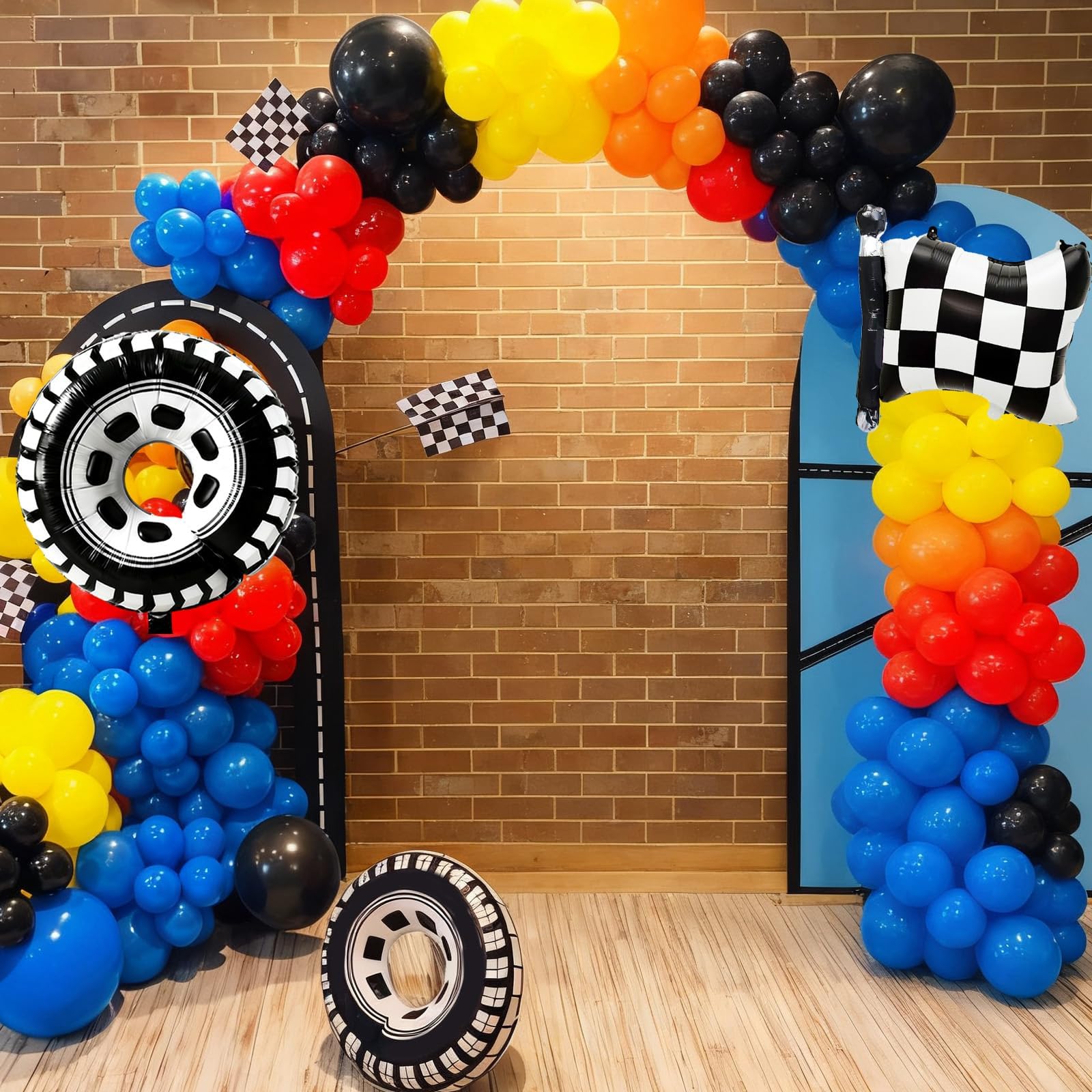 FunHot Race Car Balloons Set – Checkered Flag & Tire Balloons for Racing Party Decor