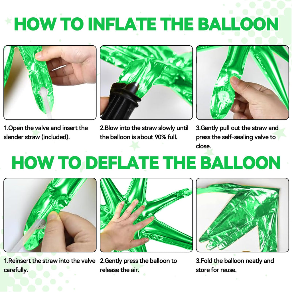 FunHot 18 Pcs Black & Green Star Balloons – Explosion & Four-Point Foil Balloons for Parties