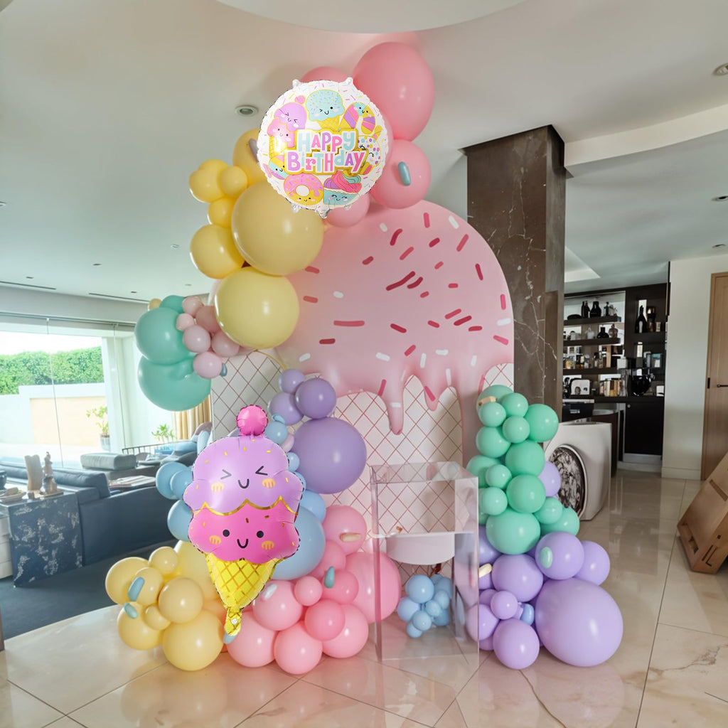 FunHot Pastel Balloons Set with Ice Cream Foil Balloons – 35pc 12in Macaron Colors for Birthday Parties