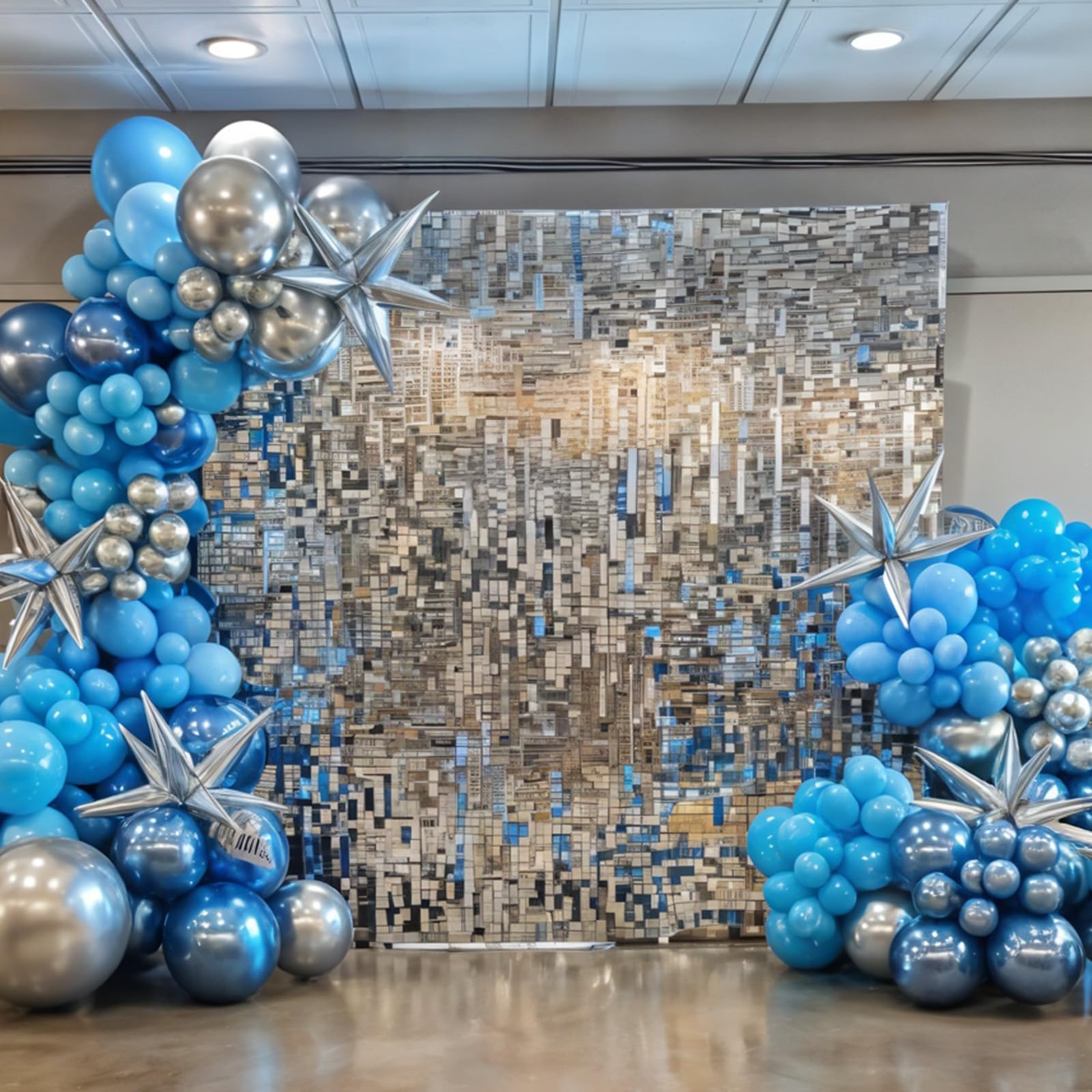 FunHot Blue & Silver Balloons with Star Foils — Navy & Light Blue Party Decor