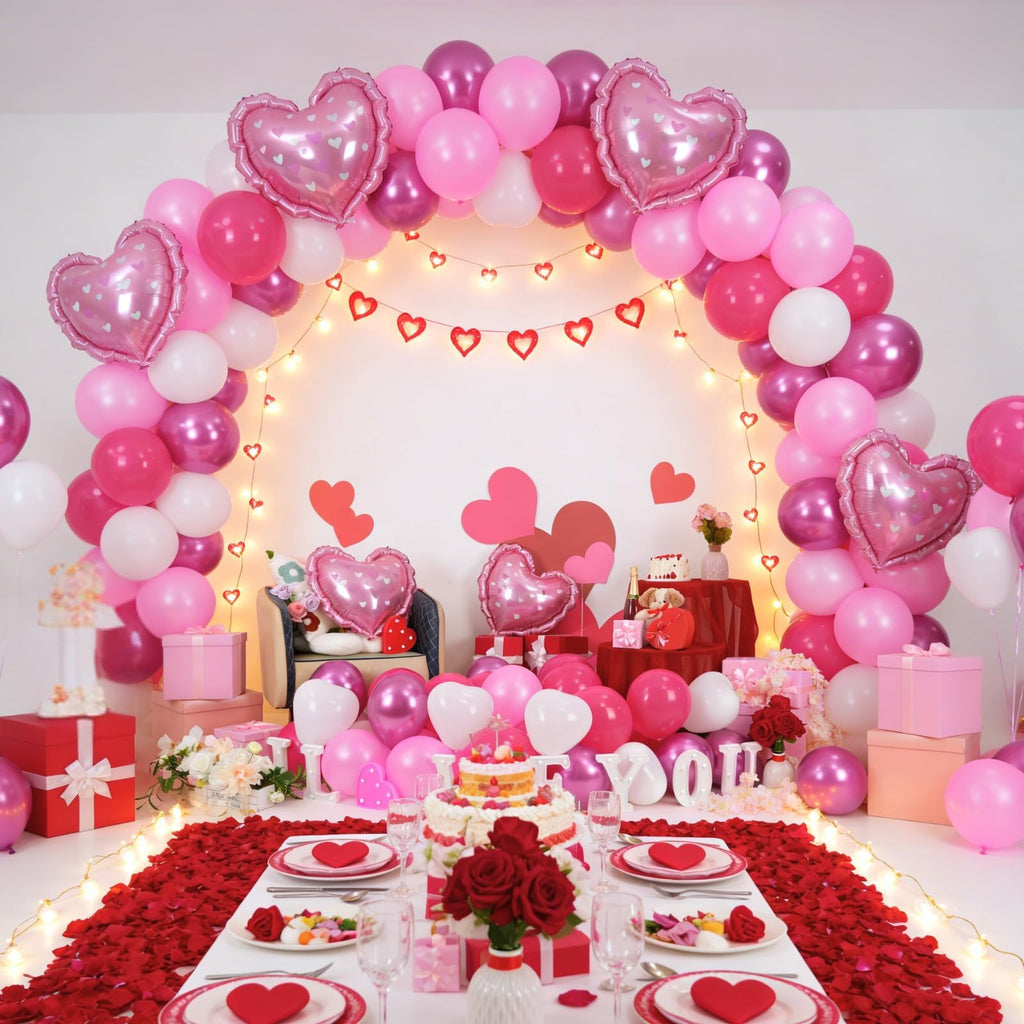 FunHot Hot Pink Heart Balloons Set – 11 Pink Hearts, Pearl Pink & Magenta Mix, 2 Foil Hearts