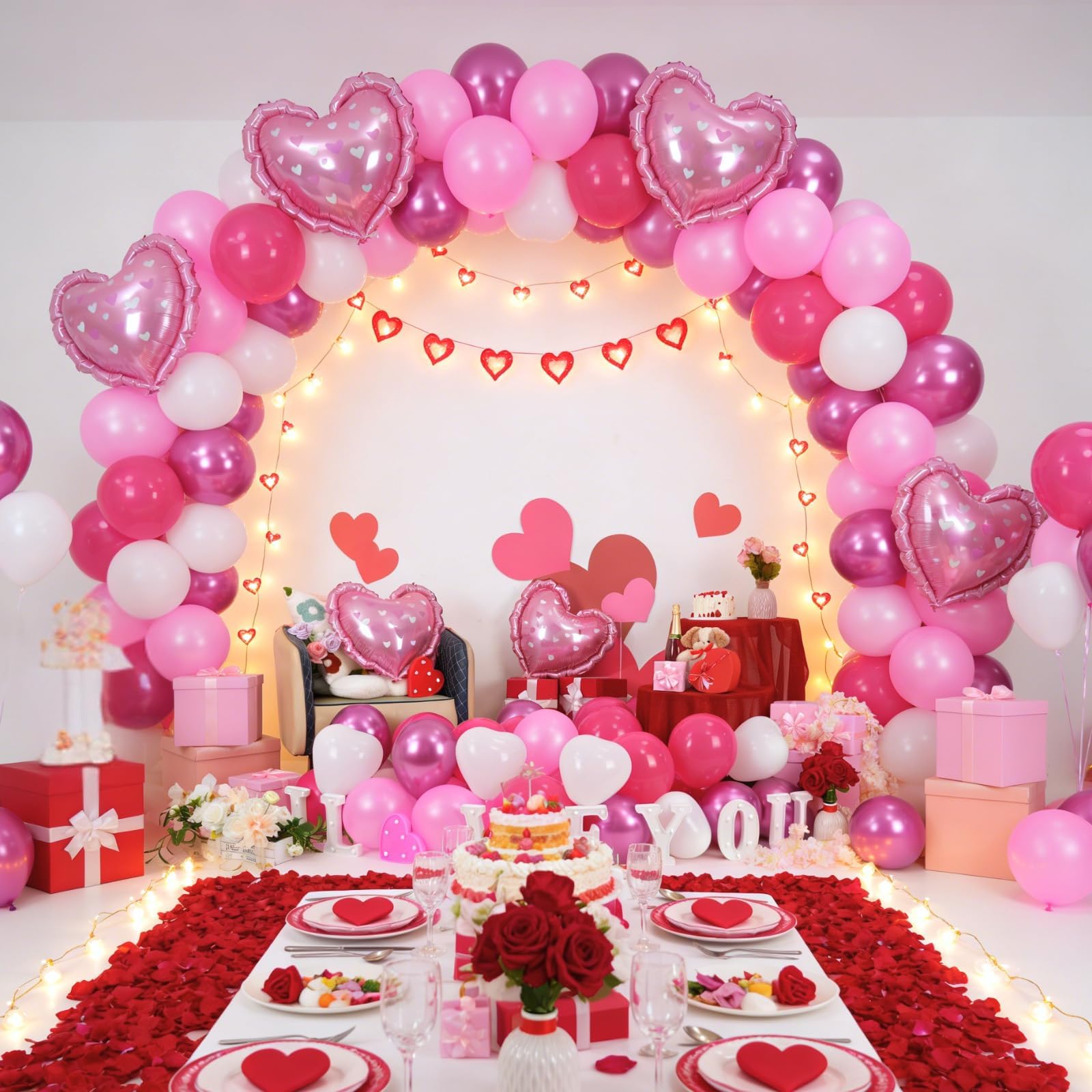FunHot Hot Pink Heart Balloons Set – 11 Pink Hearts, Pearl Pink & Magenta Mix, 2 Foil Hearts
