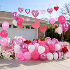 FunHot Hot Pink Heart Balloons Set – 11 Pink Hearts, Pearl Pink & Magenta Mix, 2 Foil Hearts