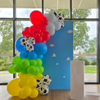 FunHot Red Yellow Blue Balloons Kit – 12 Inch Cow Print, Sky Cloud Print & Confetti for Kids' Parties