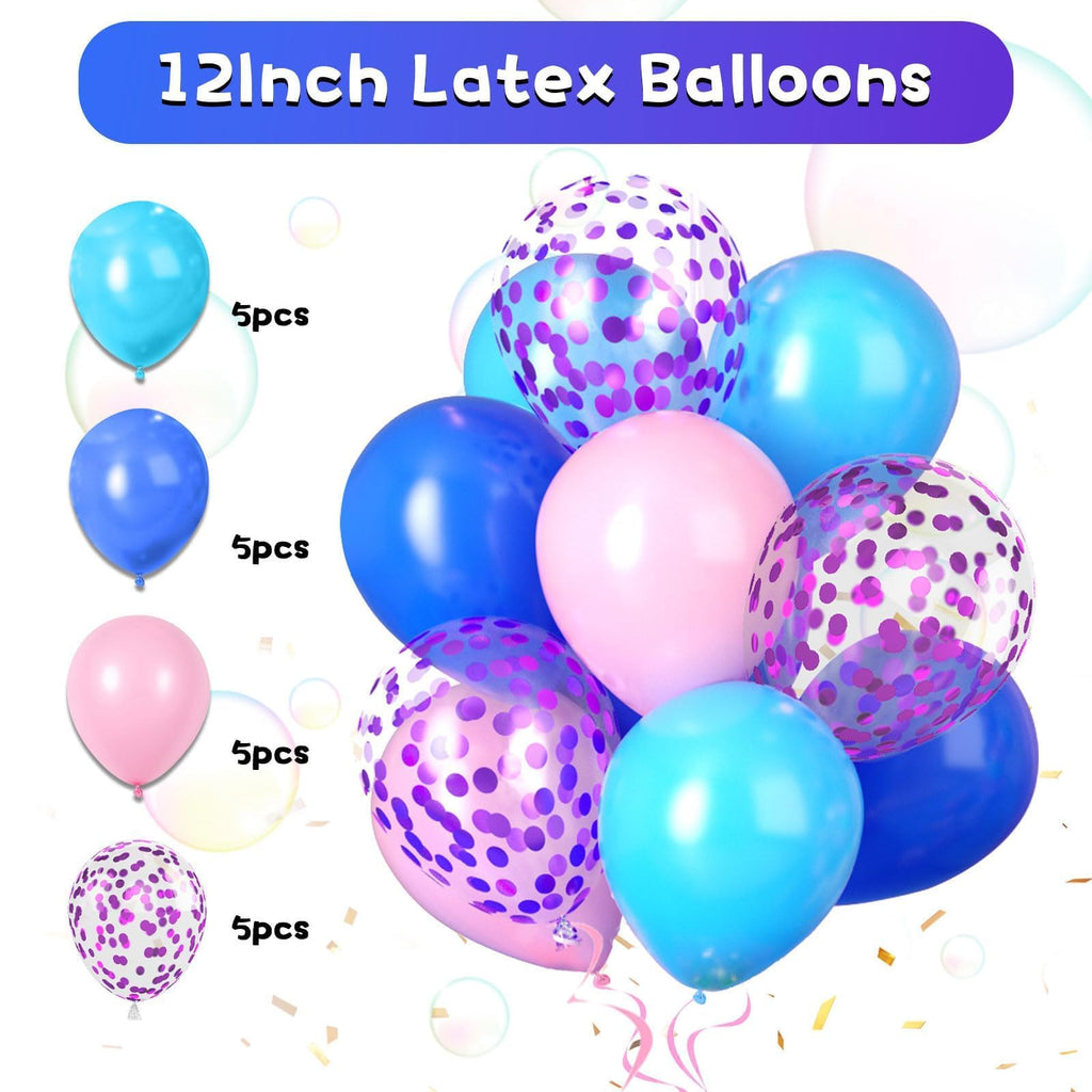 FunHot Purple Pink Blue Birthday Decorations Set – Balloons, Banner & Fringe Curtains