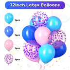 FunHot Purple Pink Blue Birthday Decorations Set – Balloons, Banner & Fringe Curtains