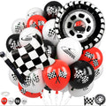 FunHot Race Car Balloons – Checkered Flag & Tire Foil Set for Racing Theme Parties