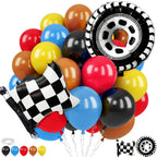 FunHot Race Car Balloons Set – Checkered Flag & Tire Balloons for Racing Party Decor