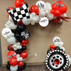 FunHot Race Car Balloons – Checkered Flag & Tire Foil Set for Racing Theme Parties