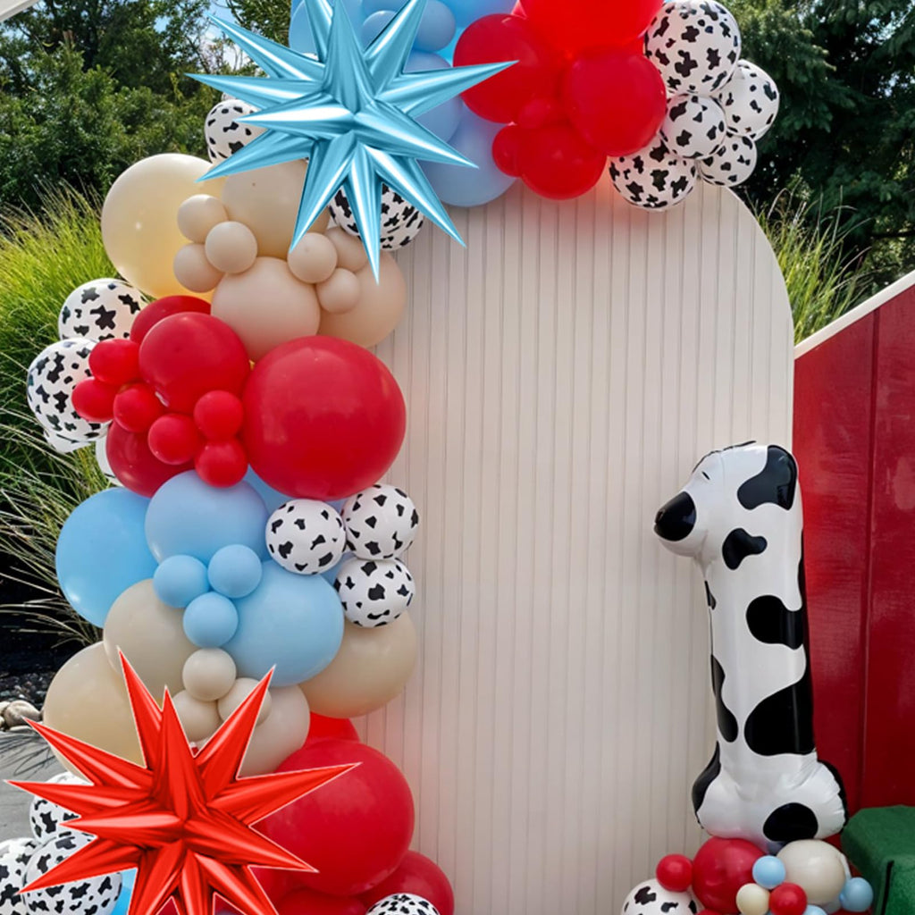 FunHot Red Blue Cow Balloons with Star Foil Balloons – Farm & Western Birthday Party Decor
