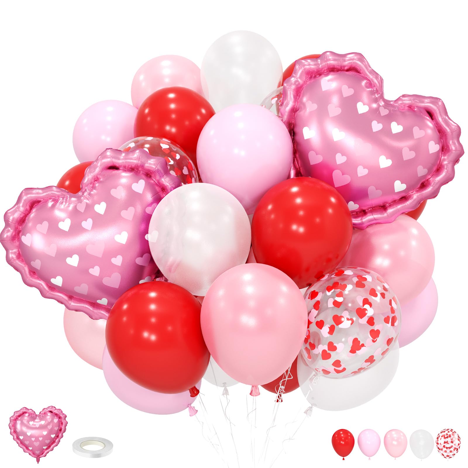 FunHot Red & Pink Balloons Set – Heart Foil & Confetti for Valentines, Weddings, Proposals