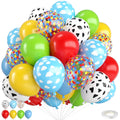 FunHot Red Yellow Blue Balloons Kit – 12 Inch Cow Print, Sky Cloud Print & Confetti for Kids' Parties