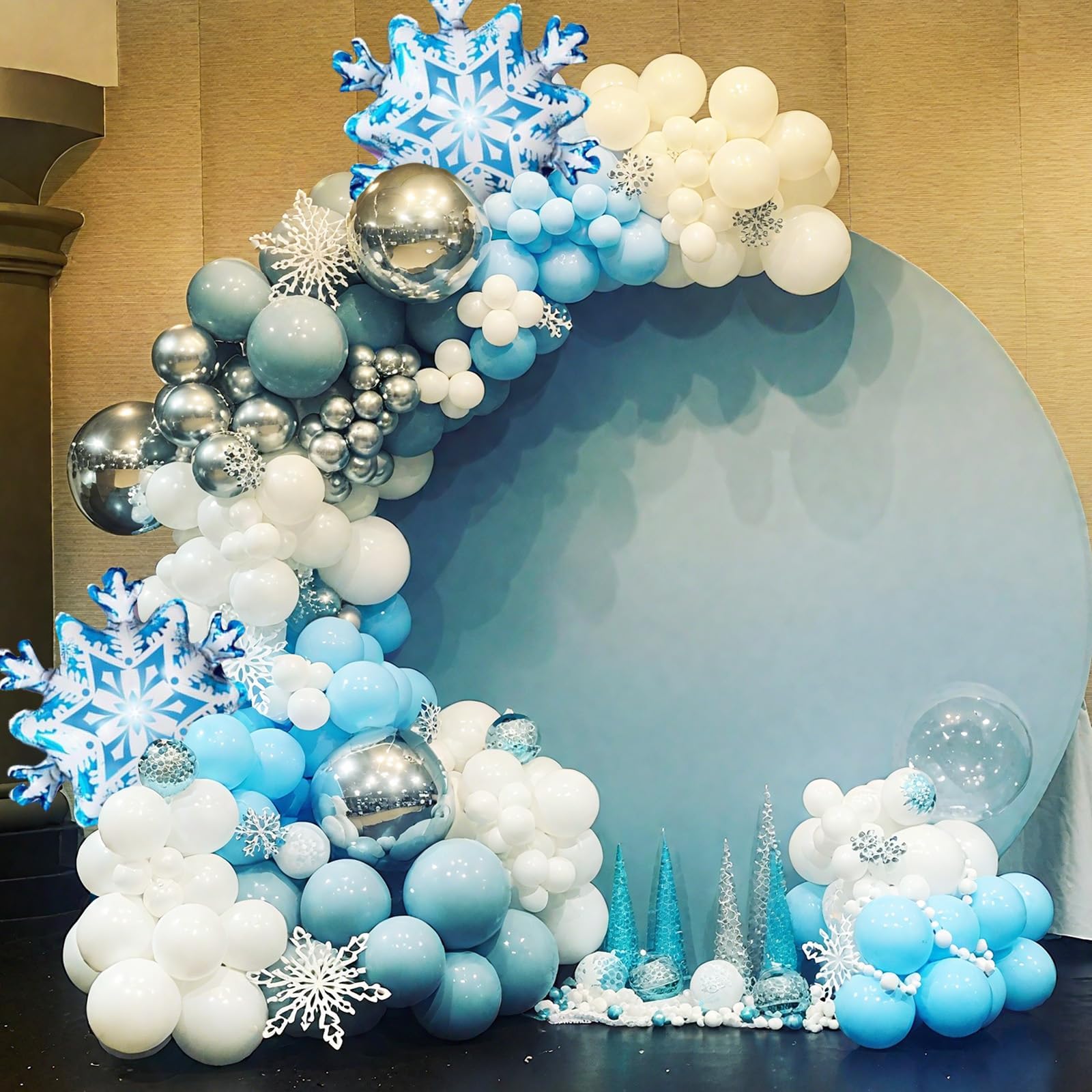 FunHot Snowflake Balloons Kit — 12in Metallic Blue, Silver & White with Snowflake Print & Foil Balloons