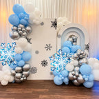 FunHot Snowflake Balloons Kit — 12in Metallic Blue, Silver & White with Snowflake Print & Foil Balloons